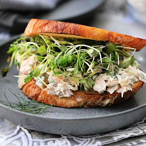 Mahi Mahi Salad Sandwich Homemade Fish Sandwich, Mahi Mahi Salad, Mahi Salad, Homemade Grape Jelly, Pork Breakfast Sausage, Breakfast Sandwich Recipes, Lemon Pepper Seasoning, Fish Sandwich, Fish Salad