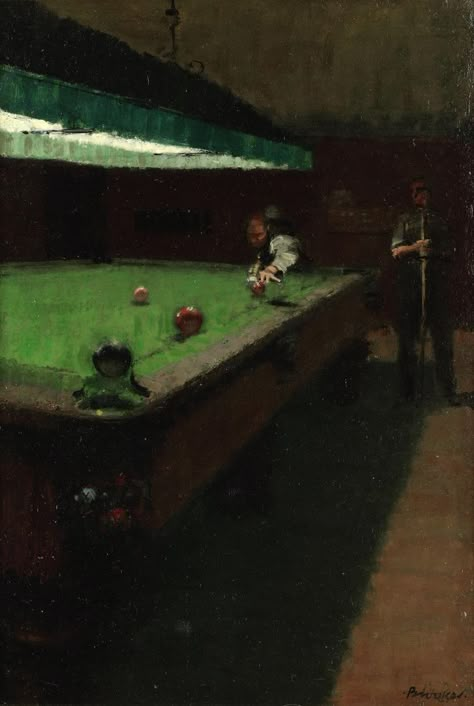 William Brooker (1918-1983) Snooker Pool Table Painting, Edward Aesthetic, Pool Table Aesthetic, Billards Art, 8 Pool, Snooker Table, Pool Hall, Pool Halls, Pool Fashion