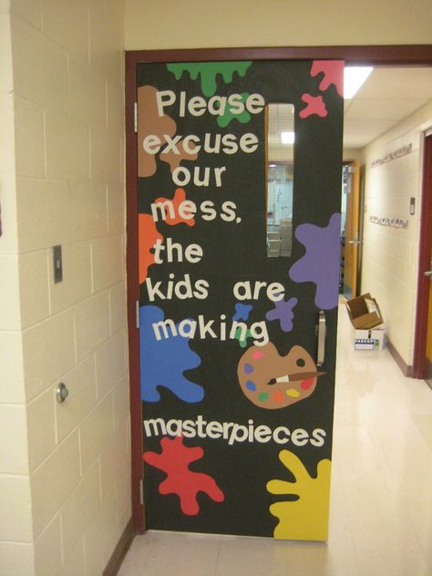 Tales from the Traveling Art Teacher! Art Room Door, Art Room Doors, Traveling Art, Art Room Posters, Art Bulletin Boards, Art Classroom Management, Room Door Decorations, Classe D'art, Teacher Door