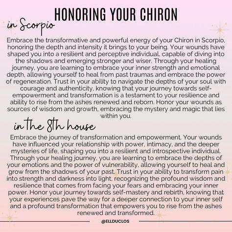 HONORING YOUR CHIRON ✨ Chiron in the natal chart can signify our deepest wound. Sometimes we choose not to face it, but through healing comes empowerment, growth, and inspiring transformations. 🫶 Part two. #healing #healingjourney #innerhealing #chiron #libra #scorpio #sagittarius #capricorn #aquarius #pisces #astrology #astrologyposts #astrologypost #astrologytips #growthmindset #healingwounds #selfdiscovery #personalgrowthquotes #personalgrowth #personalgrowthjourney Chiron In Scorpio, Pisces Astrology, Personal Growth Quotes, Aquarius Pisces, Sagittarius Capricorn, Scorpio Sagittarius, Libra Scorpio, Inner Healing, Natal Charts