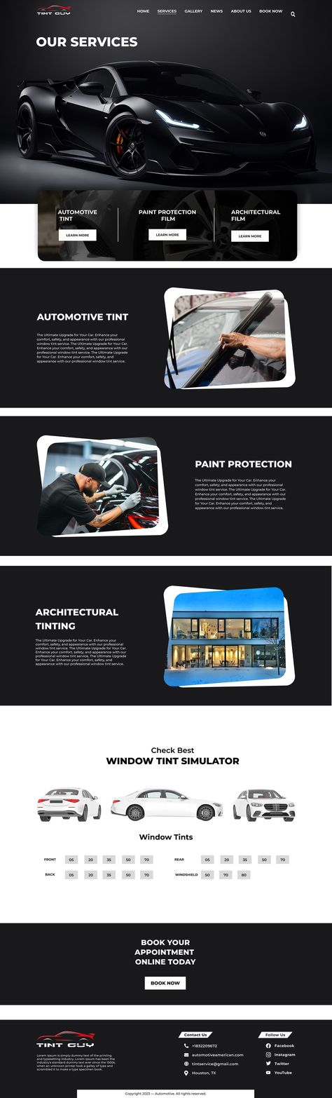 Pro Window Tinting Multipage Website Design! | Behance :: Behance Window Tinting, Window Tint, Web Template Design, Design Ui, Tinted Windows, Website Design Inspiration, Freelancing Jobs, Ui Design, Landing Page