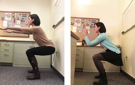 I Took Squat Breaks At Work Every Day For A Month, And Here's What Happened  http://www.prevention.com/fitness/squat-breaks-at-work?utm_campaign=20161205 Squat Challenge Results, Squat Results, Jen Selter, Squat Challenge, Michelle Lewin, Ronda Rousey, Thigh Exercises, Krav Maga, Boxing Workout