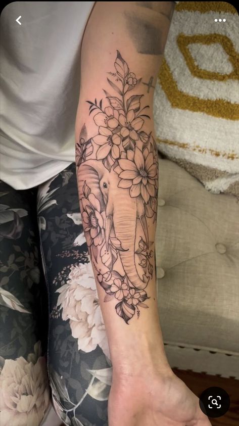 Arm Elephant Tattoo, Underarm Tattoo, Animal Tattoos For Women, Unique Half Sleeve Tattoos, Lower Arm Tattoos, Animal Sleeve, Women Half Sleeve, Animal Sleeve Tattoo, Elephant Tattoo Design