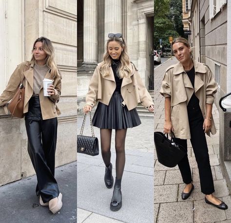 Short Trench Coat Outfit, Beige Short Coat, Short Coat Outfit, Short Trench Coat Women, Trent Coat, Eurotrip Outfits, Sporty Chic Outfits, Laura Byrnes, Trench Beige