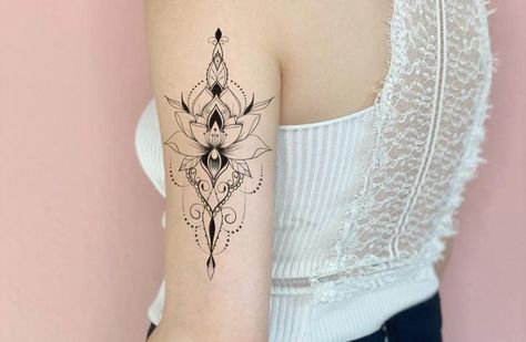 Lotus Temporary Tattoo / Large Bohemian Tattoo / Boho Tattoo / | Etsy Bohemia Tattoo, Pink Flower Tattoos, Tattoo Large, Boho Tattoo, Floral Arm Tattoo, Bohemian Tattoo, Chic Tattoo, Boho Tattoos, Upper Arm Tattoos