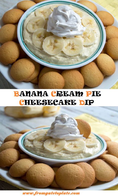 BANANA CREAM PIE CHEESECAKE DIP Banana Cream Pie Cheesecake, Dip Dessert, Cheesecake Dip Recipe, Dessert Banana, Banana Cream Cheesecake, Banana Cheesecake, Cream Cheesecake, Pie Cheesecake, Cheesecake Dip