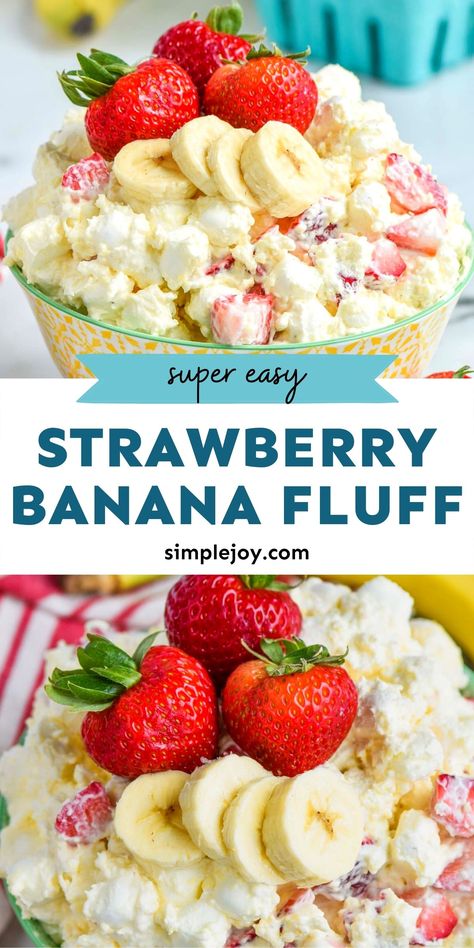 Strawberry Banana Fluff Salad, Banana Fluff Salad, Banana Fluff, Dessert Salad Recipes, Pizza Fruit, Fluff Salad Recipes, Fluff Salad, Dessert Oreo, Fluff Recipe