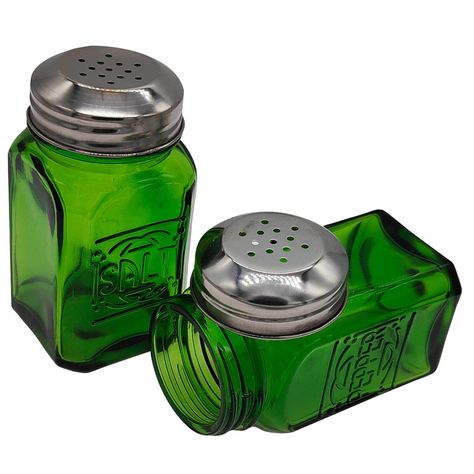 PRICES MAY VARY. Attractive, pretty color, made made of green glass and stainless lid, not clear glass color painted, and the color will not be fade. Nice color to décor your kitchen, remind you of old fashioned shakers Set of 2,including one salt shaker and one pepper shaker. Perfect size: shakers measured 1.85 * 1.85 * 3.8 inch, not too big Packed with EPE, so they are not easily broken when shipment Retro Vintage Retro.PERFECT for your kitchen décor,Great gift for your friend or relatives Green Salt, Vintage Salt And Pepper Shakers, Salt And Pepper Shaker, Salt And Pepper Shakers, Kitchen Utensils, Green Glass, Salt And Pepper, Old Fashioned, Salt