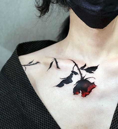 Black Rose And Thorns Tattoo, Rose Thorn Tattoo, Butterfly Concept, Red Flower Tattoos, Chef Tattoo, Thorn Tattoo, Clavicle Tattoo, Rose Tattoos For Women, Black Rose Tattoos