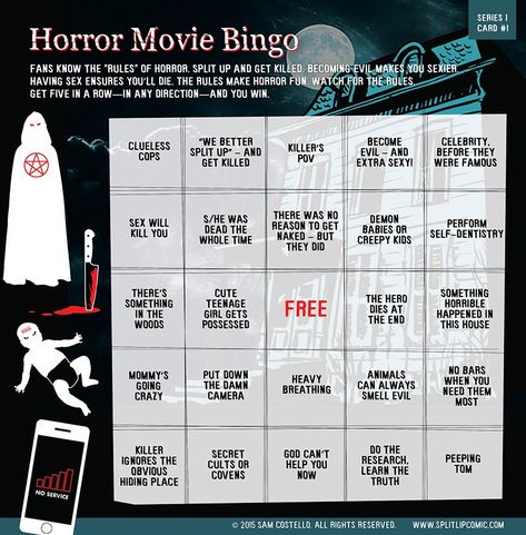 Horror Movie Bingo Halloween Movie Bingo, Horror Movie Drinking Game, Horror Movie Bingo, Bingo Movie, Drinking Ideas, Movie Bingo, Movie Drinking Games, Movie Games, Scary Movie Night