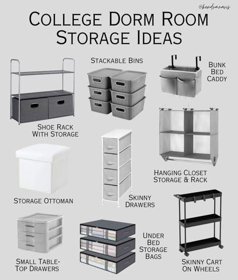 Dorm Cart Storage Ideas, College Room Storage Ideas, Uni Storage Ideas, College Dorm Storage Ideas Space Saving, Small Dorm Storage Ideas, University Dorm Room Decor Small Spaces, Storage Ideas For Dorm Rooms, Freshman College Dorm Room Ideas, College Dorm Organization Hacks