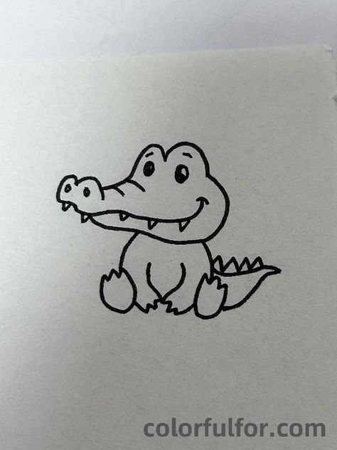 Cheerful-Crocodile Easy Crocodile Drawing, Alligator Doodle, Cute Crocodile Drawing, Easy Animals Drawing, Crocodile Sketch, Animals Drawing Ideas, Crocodile Drawing, Imaginary Animals, Cute Easy Animal Drawings