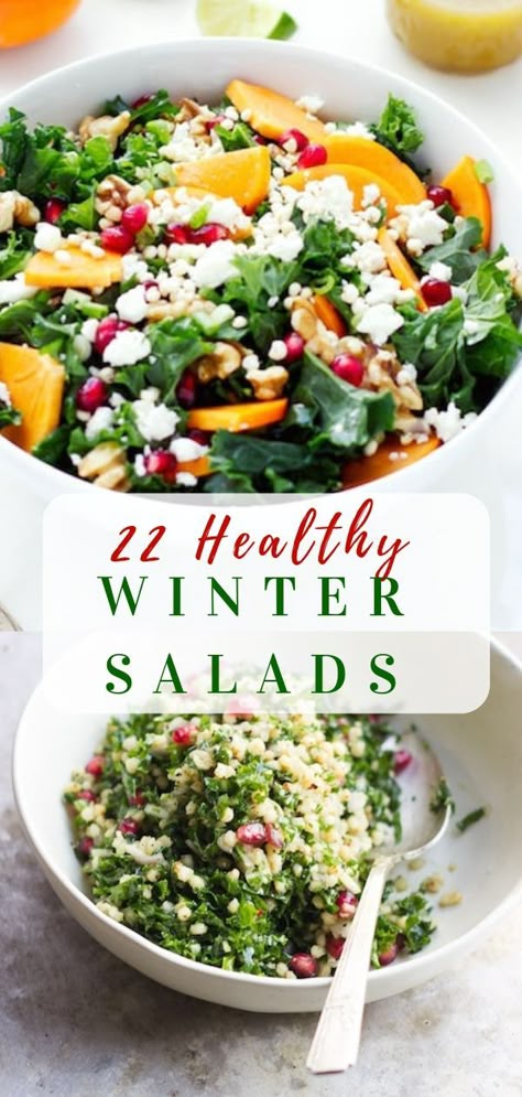 Looking for delicious and healthy winter salads that are perfect for a weeknight dinner or even parties?  Don’t miss these 22 Healthy Winter Salads!  I’ve got everything from hearty kale salads, to deliciously light salads with pomegranate.  Truly the best of the season!  #wintersalads #winter #healthyrecipes Prediabetic Salads, Sweet Salad Recipes, Main Course Salads, Light Salads, Kale Salads, Winter Salads, Winter Salad Recipes, Healthy Holiday Recipes, Best Salad Recipes