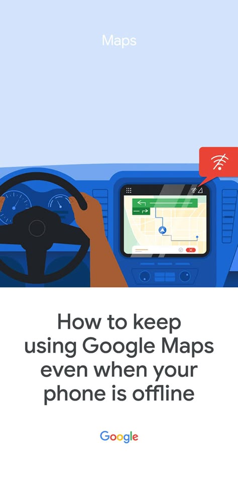 Illustration of a driver behind the wheel of a car while Google Maps is visible on a dashboard monitor. Text reads: "How to keep using Google Maps even when your phone is offline" Offline Mode, Learning Apps, Frequent Traveler, Google Calendar, Google Forms, Smart Phone, Google Maps, Must Haves, Improve Yourself