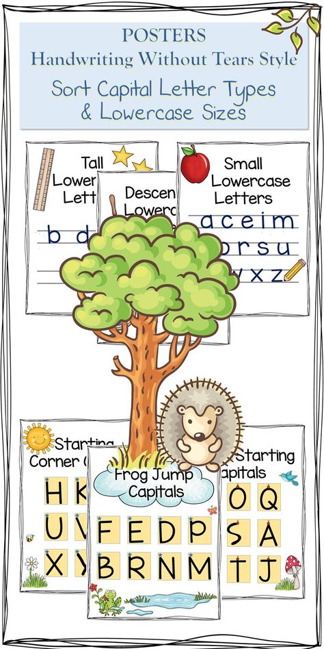 These posters are a perfect supplement to the Handwriting Without Tears Curriculum. They are sorted by capital letters by type (e.g. Frog Jump Capitals, Starting Corner Capitals, Center Starting Capitals) and lowercase letters by size (e.g. tall, small and descending letters). Clothespin activity is also included to develop fine motor strength and also sort letters. #occupationaltherapy #handwriting #learningletters Some Letters Are Tall, Letter Types, Alert Program, Handwriting Without Tears, Number Formation, Sensory Integration, Certificate Programs, Teaching Style, Types Of Lettering