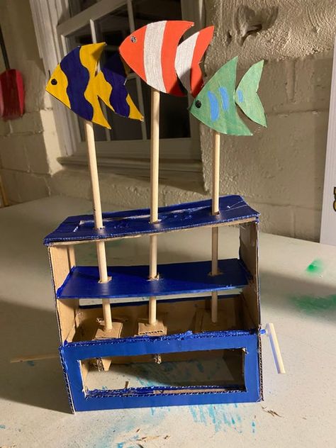 Fish Automata : 11 Steps - Instructables Physics Projects, 7th Grade Art, Wooden Gears, Beginner Art, Fishing Diy, Step By Step Painting, Stem Toys, Hot Glue, Kids Art Projects