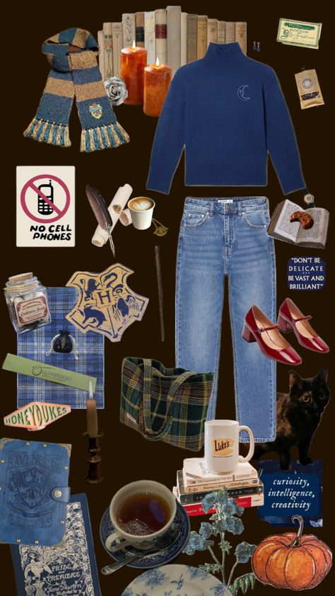 being a Ravenclaw it girl #ravenclaw #harrypotter #hogwarts #study #darkacademia #cosy #aesthetic #outfit #whimsical #cozy #autumn #fall #gilmoregirls #rorygilmore Hogwarts Study, Ravenclaw Outfit Aesthetic, Harry Potter Ravenclaw Outfits, Ravenclaw Outfit, Cosy Aesthetic, Hogwarts Outfits, Ravenclaw Aesthetic, Harry Potter Ravenclaw, Hogwarts Aesthetic