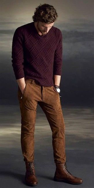 Brown Pants Men, Brown Pants Outfit, Corduroy Pants Outfit, Camel Pants, Sweater Outfits Men, Boots Outfit Men, Pants Outfit Men, Guy Style, Outfits Hombre