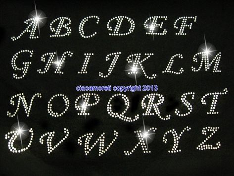 Bedazzle Ideas, Rhinestone Font, Letters Cursive, Cursive Letters Alphabet, Crystal Cards, Rhinestone Patterns, Rhinestone Alphabet, Rhinestone Decal, Rhinestone Templates