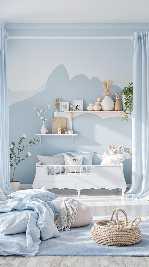 Blue Boho Girls Bedroom Light Blue Girls Room Ideas, Girls Light Blue Bedroom Ideas, Teen Girl Bedroom Ideas Blue, Light Blue Kids Room, Boho Girls Bedroom Ideas, Blue Girls Bedroom, Blue Boho Bedroom, Airy Decor, Boho Girls Bedroom