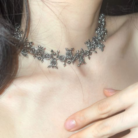 Heavy Metal Tattoo, Steel Closet, Thorn Tattoo, Spiked Jewelry, Chainmail Necklace, Tattoo Choker, Metal Choker, Metal Tattoo, Choker Designs