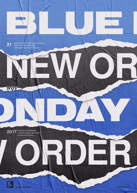 Ripped Poster Design, Manly Graphic Design, Ripped Paper Graphic Design, Gritty Graphic Design, New Order Poster, Blue Poster Design, Ripped Poster, Playlist Design, Blue Graphic Design