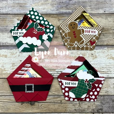 Christmas Treats Packaging, Stamptastic Designs, Treat Boxes Diy, Butterfly Party Favors, Gift Card Presentation, Christmas Treats Holders, Christmas Treats Boxes, Christmas Treat Bags, Fun Sayings