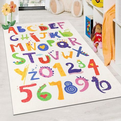 Enyhom Kids Play Carpet Mat 90 x 150 cm, Shaggy Soft ABC Alphabet and Number Educational Mat, Washable Multi Coloured Learning Rugs, Non-slip Playtime Crawling Mat for Nursery Bedroom Playroom Brand: Enyhom 4.8 4.8 out of 5 stars Toddler Bedroom Playroom, Baby Crawling Mat, Classroom Rug, Playroom Rug, Play Rug, Children Bedroom, Kids Rug, Abc Alphabet, Rainbow Nursery