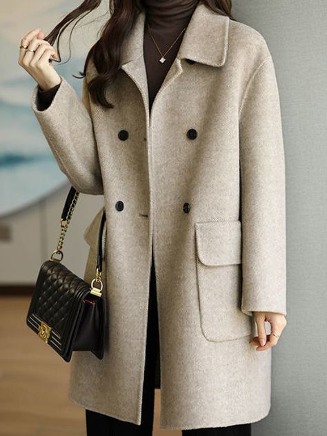 Woolen Coat Woman, Commuter Style, Outwear Fashion, Cozy Coats, Outwear Women, Women Overcoat, Sleeves Clothing, Woolen Coat, Mua Sắm