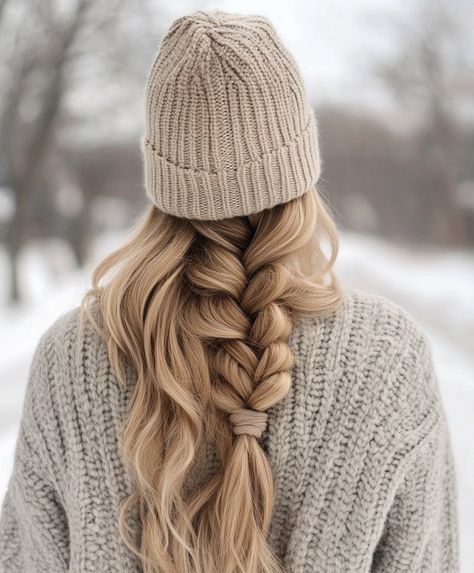 Beanie hairstyles for long hair Long Hairstyles Braids, Hairstyles For Long Hair Winter, Beanie Hairstyles, Winter Hair Color Trends, Hair Winter, Soft Bangs, Bubble Ponytail, Loose Braids, Warm Blonde