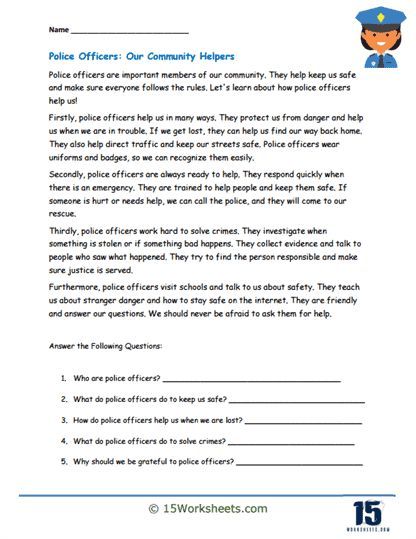 Behind the Badge: Discover the Life of a Police Officer with This Educational Worksheet Police Officer Duties, Community Helpers Police Officer, Community Helpers Police, Community Safety, The Badge, Everyday Heroes, Community Helpers, Educational Worksheets, Police Officers