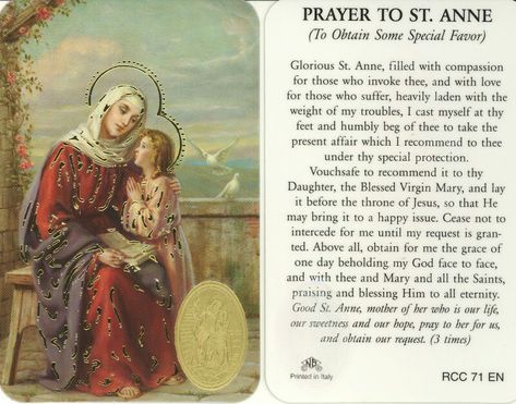 ￼ St. Ann ￼ St Anne Prayer, Christian Boards, Saints Prayers, Catholic Saints Prayers, Rosary Mysteries, Catholic Prayers Daily, Saint Anne, Vintage Holy Cards, Saint Ann