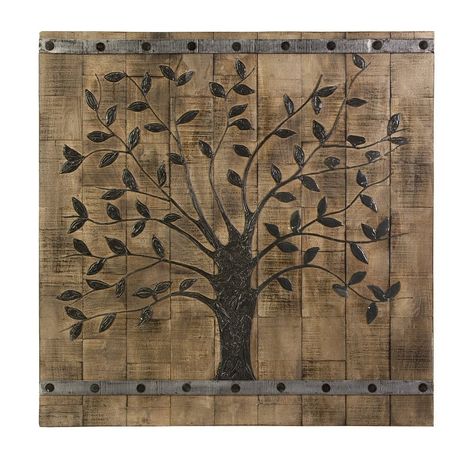 Imax Tree Of Life Wood Wall Panel, Brown Wood Plank Wall Decor, Wood Plank Wall, Wood Wall Panel, Dark Tree, Deco Studio, Metal Tree Wall Art, Wood Pallet Projects, Pallet Art, Metal Tree