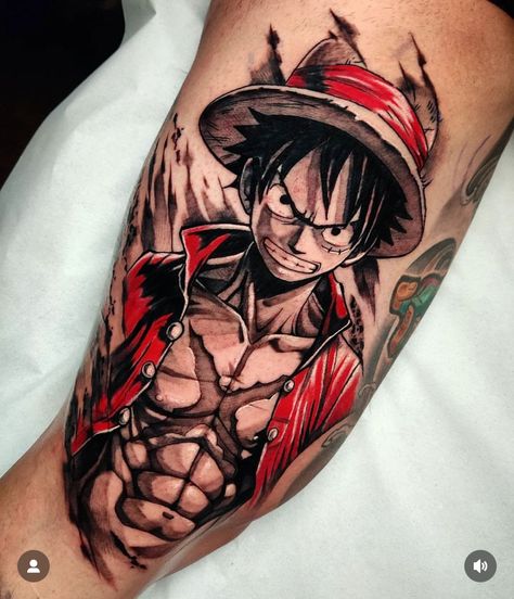 Luffy Tattoo One Piece, Monkey D Luffy Tattoo, Tattoo Wade, Panel Tattoo, Luffy Tattoo, Go Beyond Plus Ultra, Anime Tattoo Ideas, Tatuaje Trash Polka, Luffy Gear 4