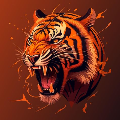 Roaring tiger head vector illustration | Premium Vector #Freepik #vector #tiger-claw #fierce #tiger-background #tiger Tiger Head Illustration, Tiger Roaring Drawing, Tiger Wallpaper Hd, Tiger Head Drawing, Tiger Wallpaper Iphone, Tiger Profile, Tiger Background, Indian Tiger, Tiger Head Tattoo