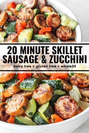 20 Minute Skillet Sausage & Zucchini - The Whole Cook Dinner Skillet, 20 Minute Dinners, Zucchini Recipe, One Pot Dinners, Health Dinner, Health Dinner Recipes, Zucchini Recipes, Sausage Recipes, Healthy Dinners