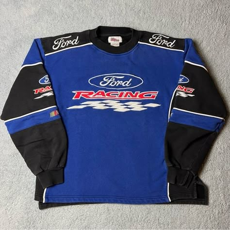 Vintage Ford Racing NASCAR Long Sleeve Sweatshirt Size Large Vintage Long Sleeve Shirts Men, Vintage Racing Shirt, Vintage Racing Jacket Outfit, Racing Sweatshirts, Racing Jacket Outfit, Vintage Nascar Jacket, Racing Clothes, Vintage Racing Jacket, Racing T Shirt