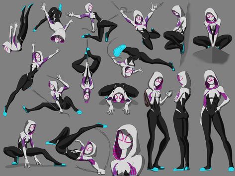 Spider woman by spaceMAXmarine Spider Gwen Shirt, Character Design Spiderman, Spiderwoman Drawing, Spiderwoman Poses, Gwen Spiderwoman, Spider Gwen Art, Spiderman Poses, Drawing Marvel, Spiderman Drawing