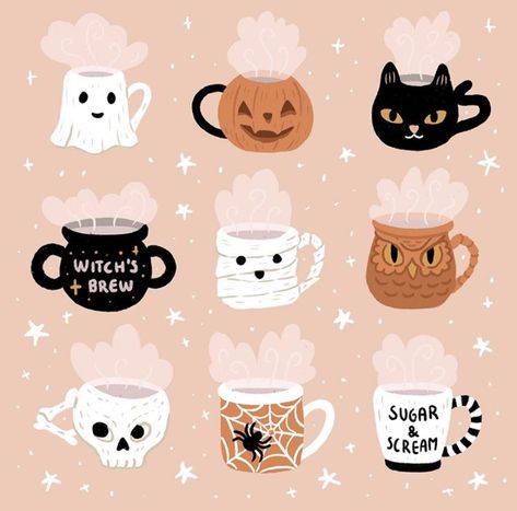 Cute Mug Drawing, Witch Cauldron Illustration, Engagement Posts, Halloween Wallpapers, Halloween Mugs, Halloween Cookie, Spooky Szn, Witch's Brew, Fall Art