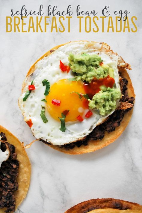 Breakfast Tostada, Breakfast Tostadas, Refried Black Beans, Breakfast Vegetarian, Mexican Black Beans, Flexitarian Diet, Breakfast Eggs, Smashed Avocado, Vegetarian Breakfast