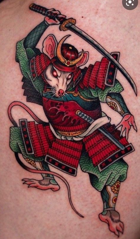 Japanese Cartoon Characters, Rat Tattoo, Vintage Tattoo Art, Buddha Tattoo Design, Samurai Tattoo Design, Dinosaur Tattoos, Mouse Tattoos, Manga Tattoo, Chest Piece Tattoos