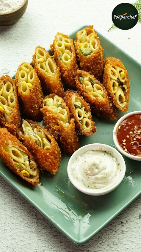 Pasta Soring Rolls are the best snack to kill your hunger craving at teatime. perfect partner to your tea and evening time. Give these crispy Pasta Spring Rolls a try and share your feedback with us #PastaSpringRolls #SpringRolls #Pasta #pinterestrecipes #pinterestideas #pinterestworthy #foodphotos #foodpics #foodphotography #foodimages #pinterestinspired #foodstyling #Sooperchef #foodpresentation Crispy Pasta, Indian Fusion Food, Party Planning Food, Spring Rolls Recipe, Indian Dinner Recipes, Sweet Appetizer, Paneer Dishes, Evening Time, Veg Snacks