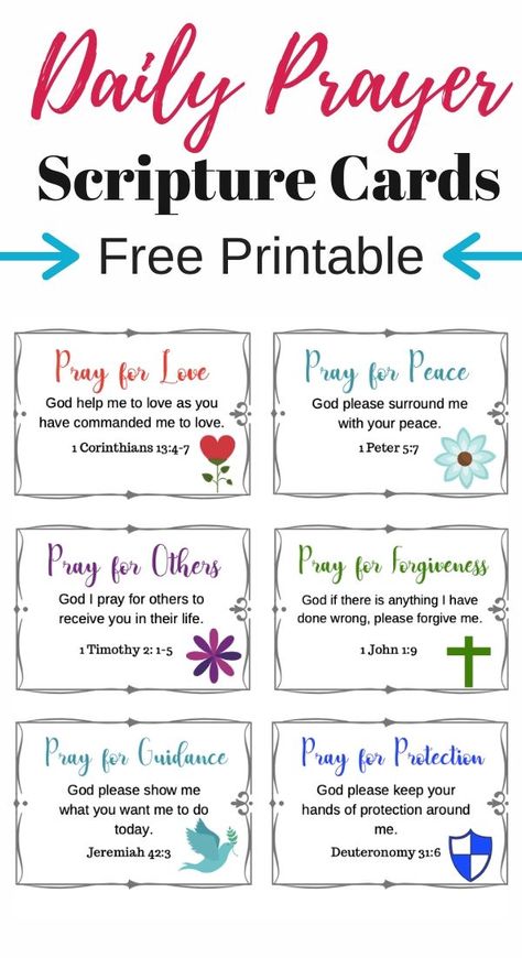 Daily Prayer Free Printable - Daily prayer is the most important thing you can do. Like gets busy but we should always remember to pray daily. It's important to include each of these seven parts of daily prayer into your prayer life so you will be equipped to stand. #prayers #dailyprayer #intercessoryprayer #faithprayer #prayerforguidance #prayerforprotection #prayerfortoday #prayerforforgiveness Free Prayer Printables, Prayer Cards Printable, Prayer Board Ideas, Free Scripture Cards, Bible Verses About Prayer, Remember To Pray, Free Bible Printables, Prayer Jar, Pray Daily