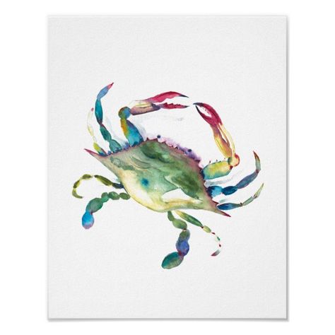 Watercolor Blue Crab Poster | Zazzle.com Blue Crab Watercolor, Blue Crabs Art, Crab Watercolor, Crab Painting, Crab Tattoo, House Watercolor, Maryland Blue Crab, Blue Crabs, Crab Art