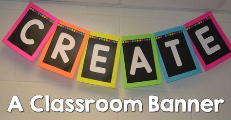 I have seen so many awesome classroom banners all over the place that I think are AMAZING. But, I could never figure out how to get them to work for me.   Then I had an light bulb moment and figured it out! This way be very basic,  but I am assuming there are other people … Light Bulb Moment, Chalkboard Classroom, Classroom Banner, Art Classroom Decor, Classroom Centers, Toddler Classroom, Rainbow Room, Diy Classroom, Rainbow Theme