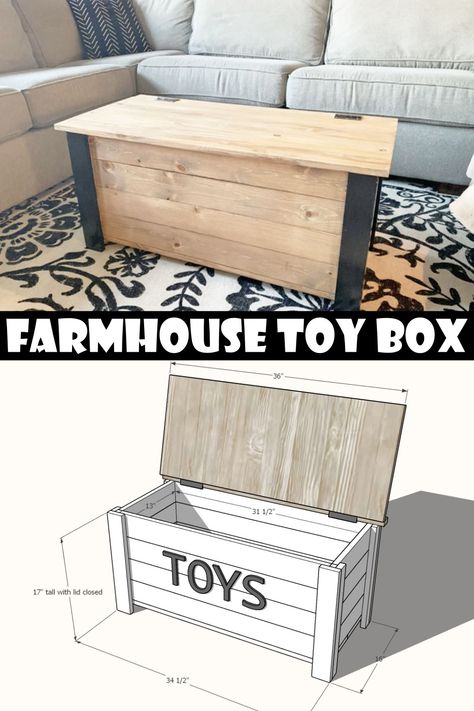 19 Create Free DIY Toy Box Ideas And Plans How To Build A Toy Box Diy, How To Make A Toy Box Wood, Toy Box Plans How To Build, Dog Toy Box Diy Homemade, Diy Kids Toy Box Ideas, Diy Wooden Toy Box Ideas, Homemade Toy Box Ideas, Diy Toy Box Bench, Farmhouse Toy Box