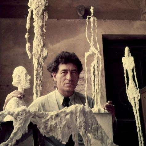 Giacometti in his studio with plaster models, 1952. Photography by Gordon Parks (The LIFE Picture Collection/Getty… Giacometti Sculpture, Artists In Their Studios, Artist Portraits, Gagosian Gallery, Gordon Parks, Artists At Work, Artist Studios, Artists Studios, Alberto Giacometti