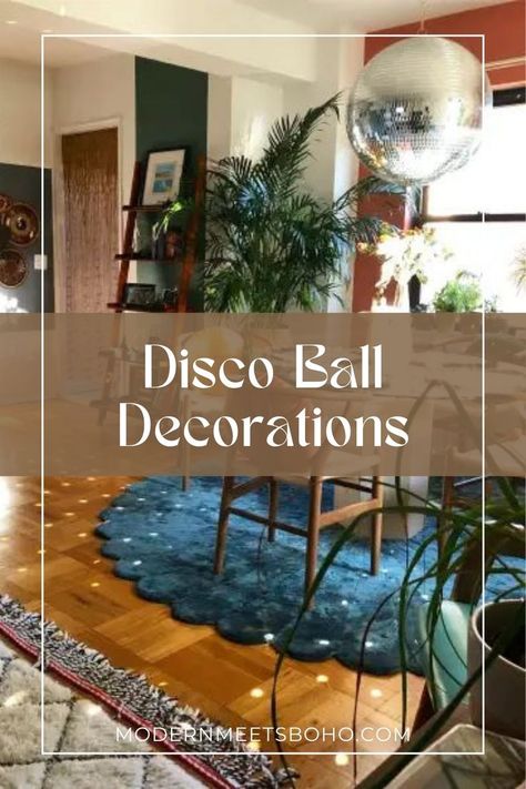 Add a touch of disco magic to your home with dazzling disco ball decorations. Discover 10 daring ideas to bring sparkle, playfulness and eclectic maximalism to your interior. Learn how to hang disco balls in style for the ultimate disco ball room decor that captures the essence of Studio 54. Elevate your space with these disco ball decor ideas today! How To Hang Disco Ball From Ceiling, Dining Room Disco Ball, Disco Ball In Living Room, Disco Ball Ceiling, Hanging Disco Ball Decor, Multiple Disco Balls Hanging, Hanging Disco Ball With Lights, Maximalist Dining Room, Eclectic Maximalist Bedroom