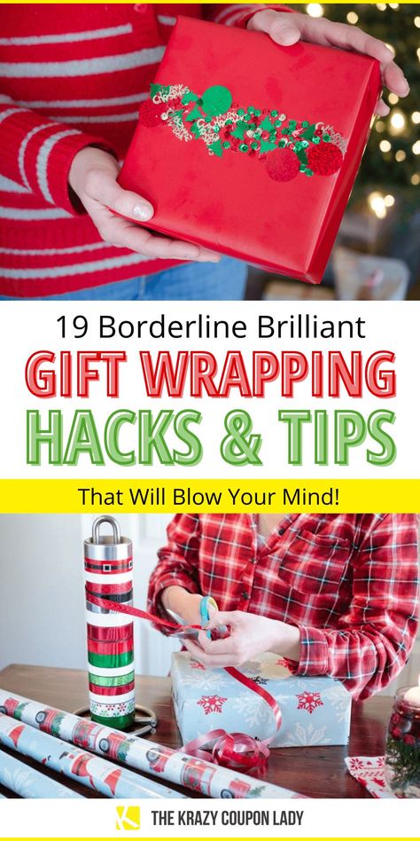 Creative Way To Wrap Christmas Gifts, Wrapping Gifts With Two Papers, Decorating A Gift Box Ideas, Fancy Wrapped Christmas Presents, Stacked Gift Wrapping, Gift Wrap Large Presents, Gift Wrapping Topper Ideas, Decorating Packages For Christmas, Gift Wrapping Large Items