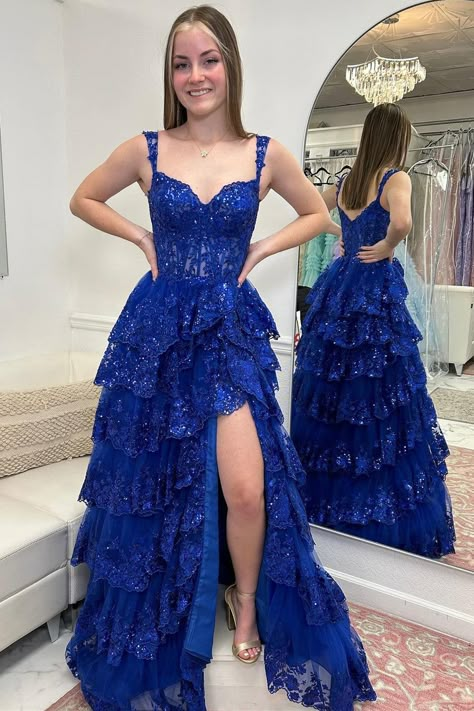 #blue #promdress Prom Dresses Layered, Long Lace Prom Dresses, Backless Mermaid Prom Dresses, Dresses Layered, Ball Outfit, Lace Prom Dresses, Prom Dresses Long Pink, Prom Dresses Long Lace, Corset Dress Prom